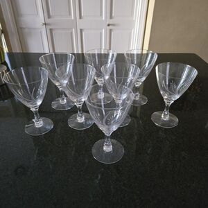 Set Of 8 Vintage Water Wine Dessert Goblet Glass Etched FOSTORIA Wheat